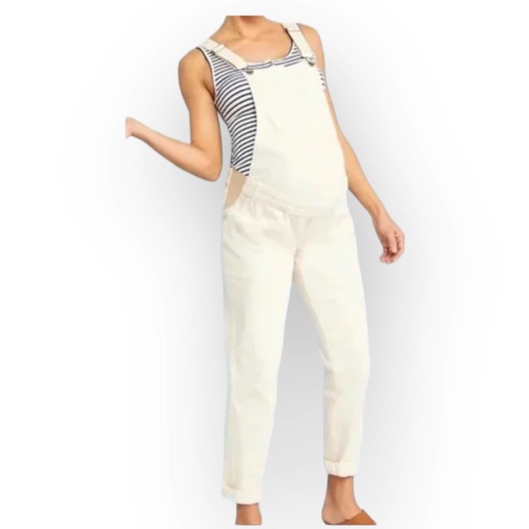 Old Navy Maternity Overalls Straight Leg Solid Cream Size 8R - Picture 1 of 12